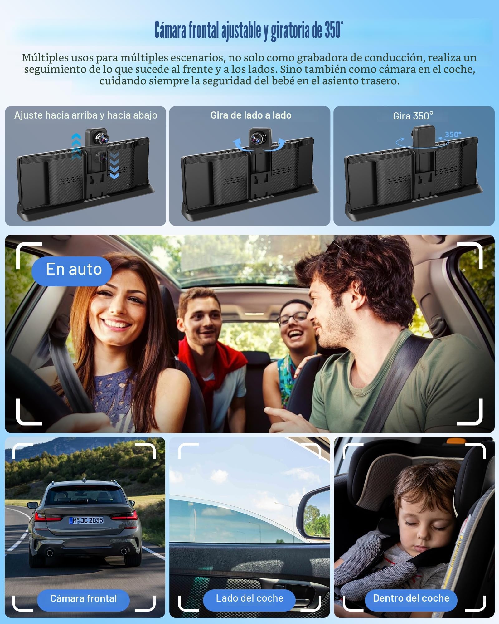 2026 Tiempo Limitado Exclusive Pantalla Coche Carplay Android Auto Pantalla 350° Giratorio 4K Dashcam,10,26 Pulgadas Portátil Pantalla Carplay Coche Dual-Bluetooth Navegación de Conducción