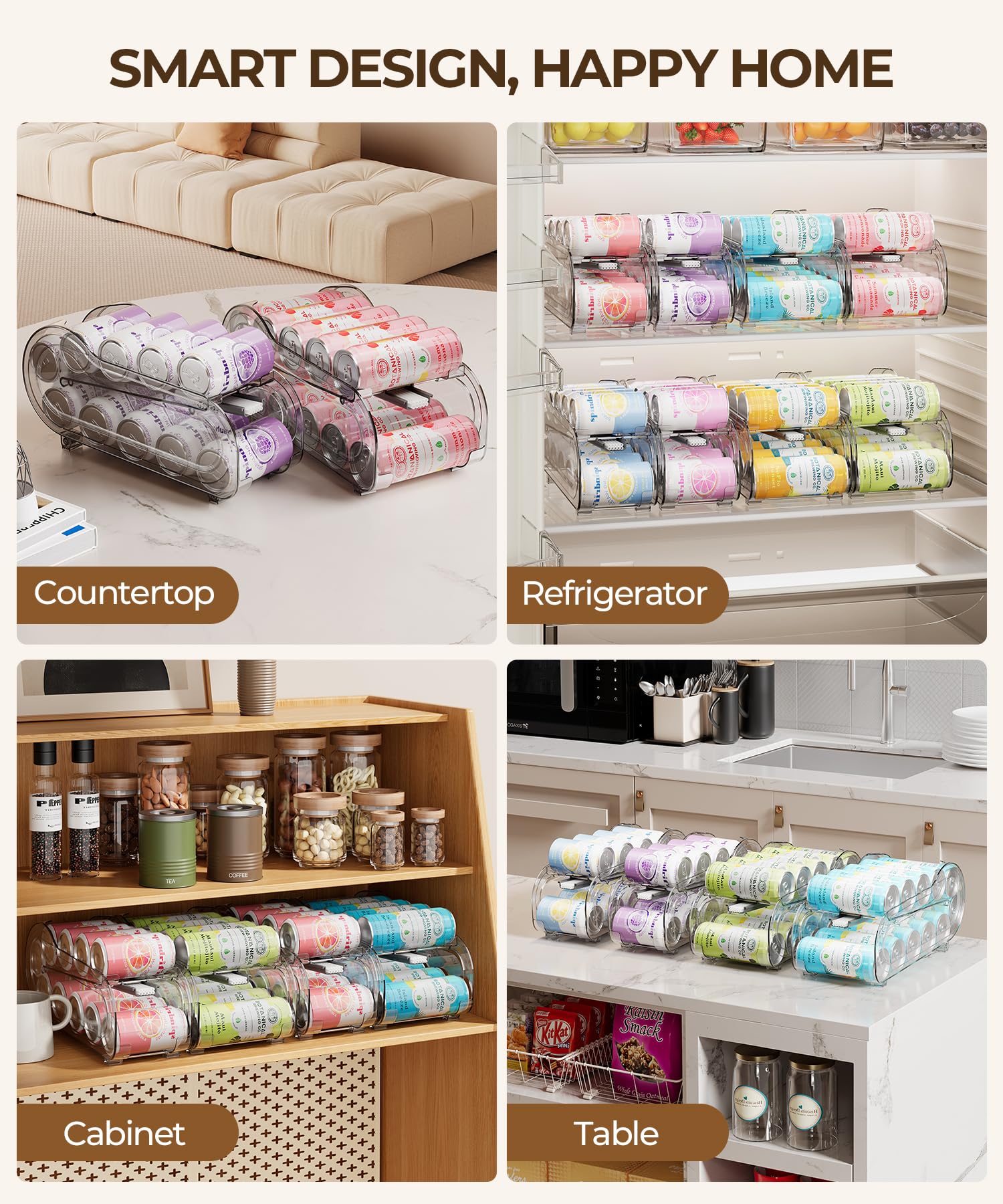 Organizador de bebidas para refrigerador, dispensador de latas de refrescos para refrigerador con rodillo automático, organiza latas de tamaño estándar de 11 onzas o 12 onzas, ahorra espacio para