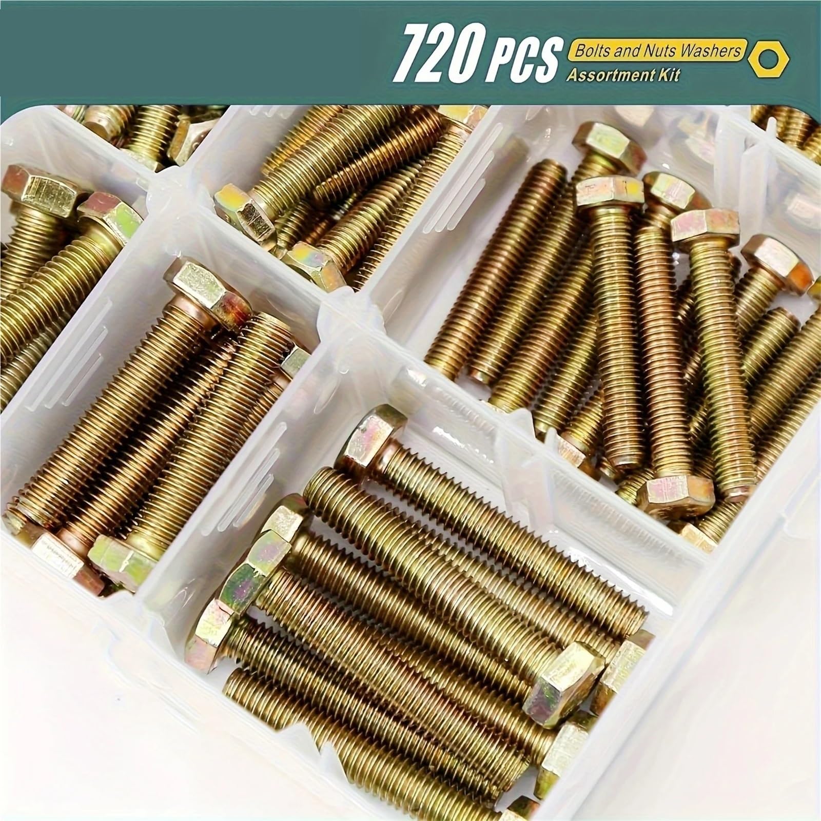 Ensemble de Boulons et Écrous Assortiment de 720 boulons et écrous M4, M5 M6, en acier allié grade 8., vis hexagonales, rondelles, 15 tailles standard incluses