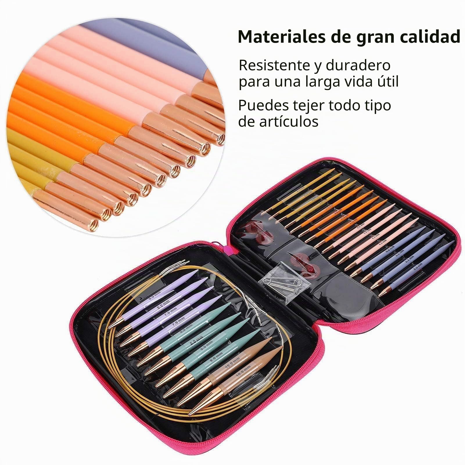 Juego de 13 Pares de Agujas de Tejer Intercambiables - Herramientas Circulares para Artesanías Con 2,75 mm-10 mm