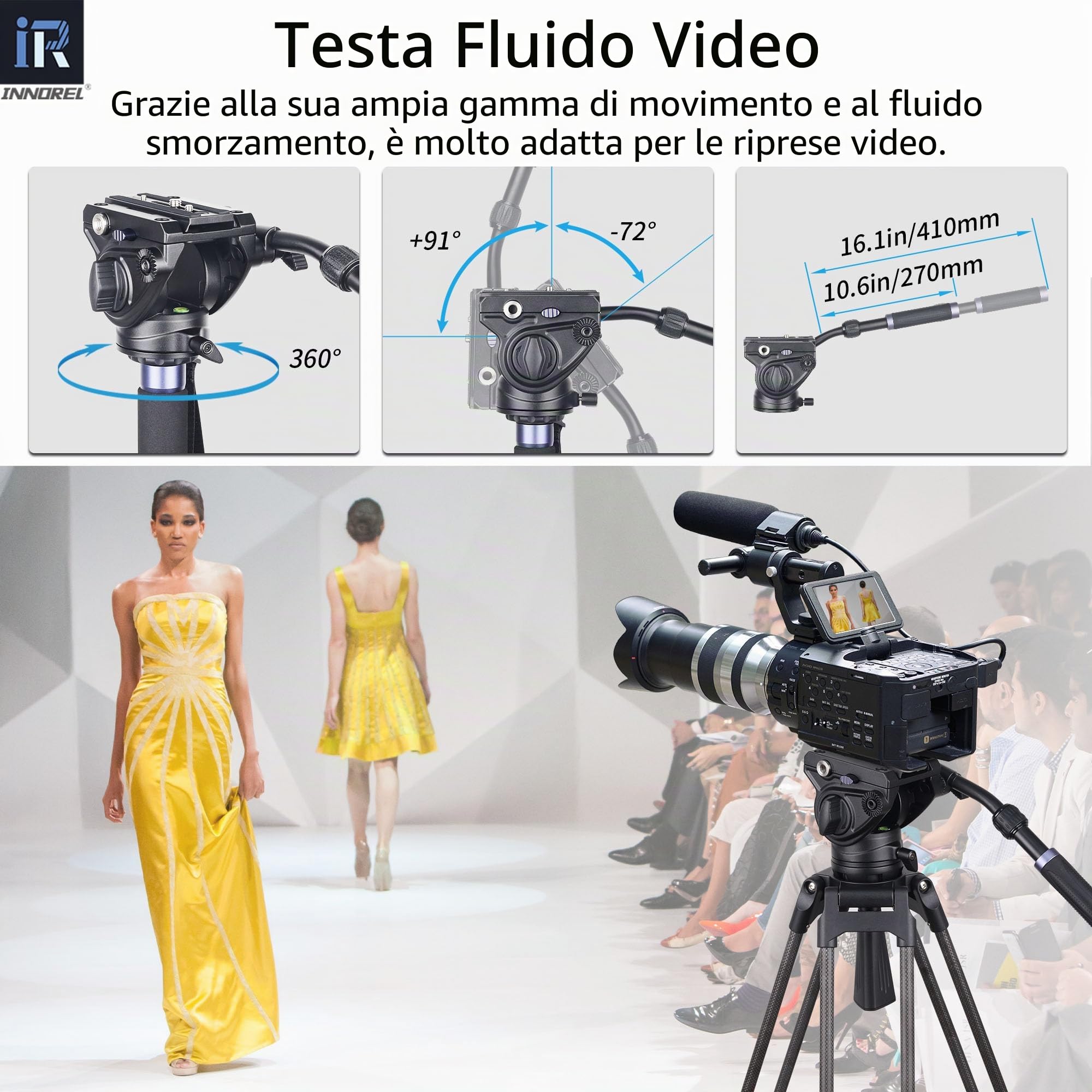 Cabezal de fluido para trípode de trabajo pesado INNOREL F80 Cámaras hidráulicas Video Fluid Head con tornillos de 1/4"&3/8" Placa deslizante Panorámica Carga máxima 24.5lb/12kg para videocámaras