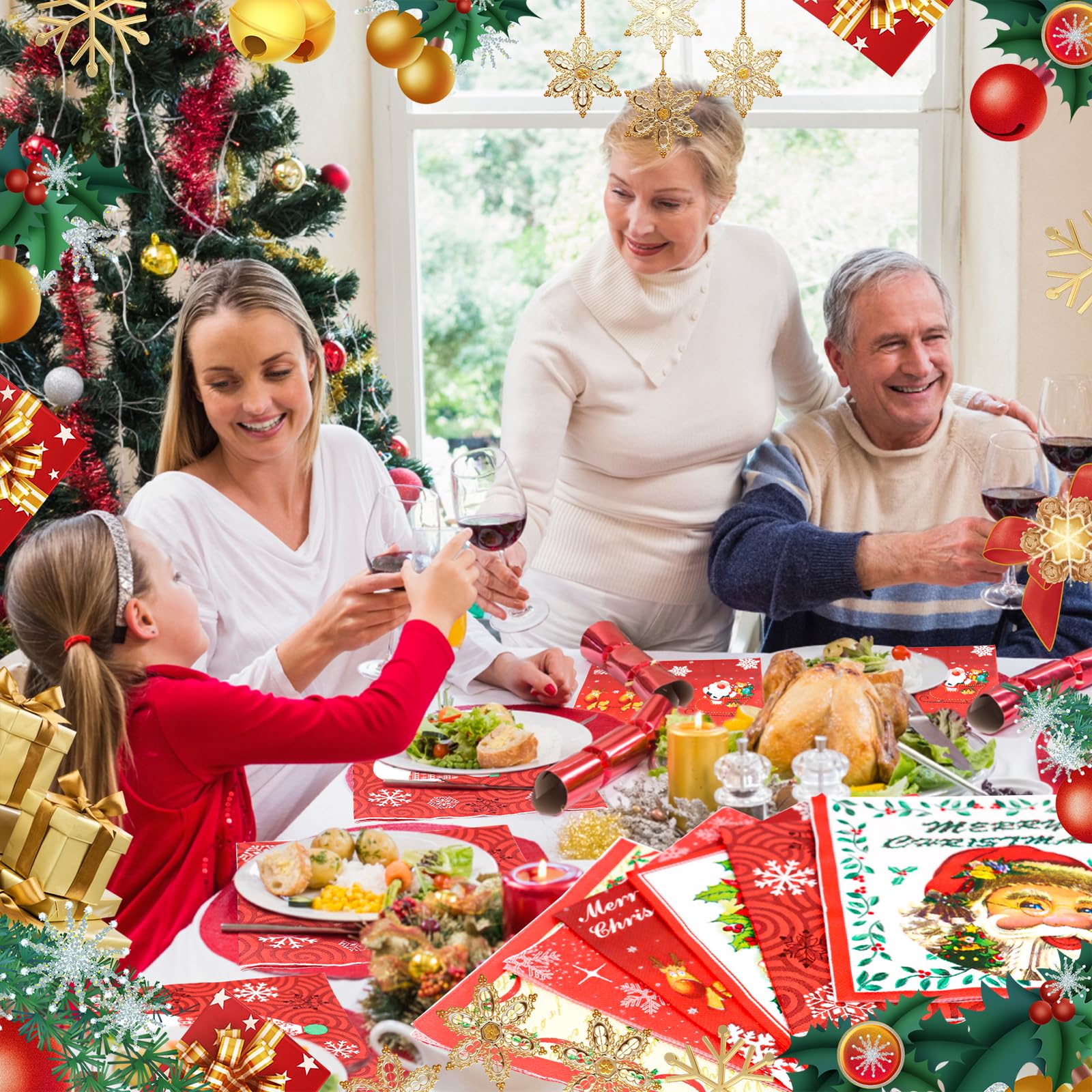 Serviettes Papier Fêtes De Noêl Décore Natur Et Or