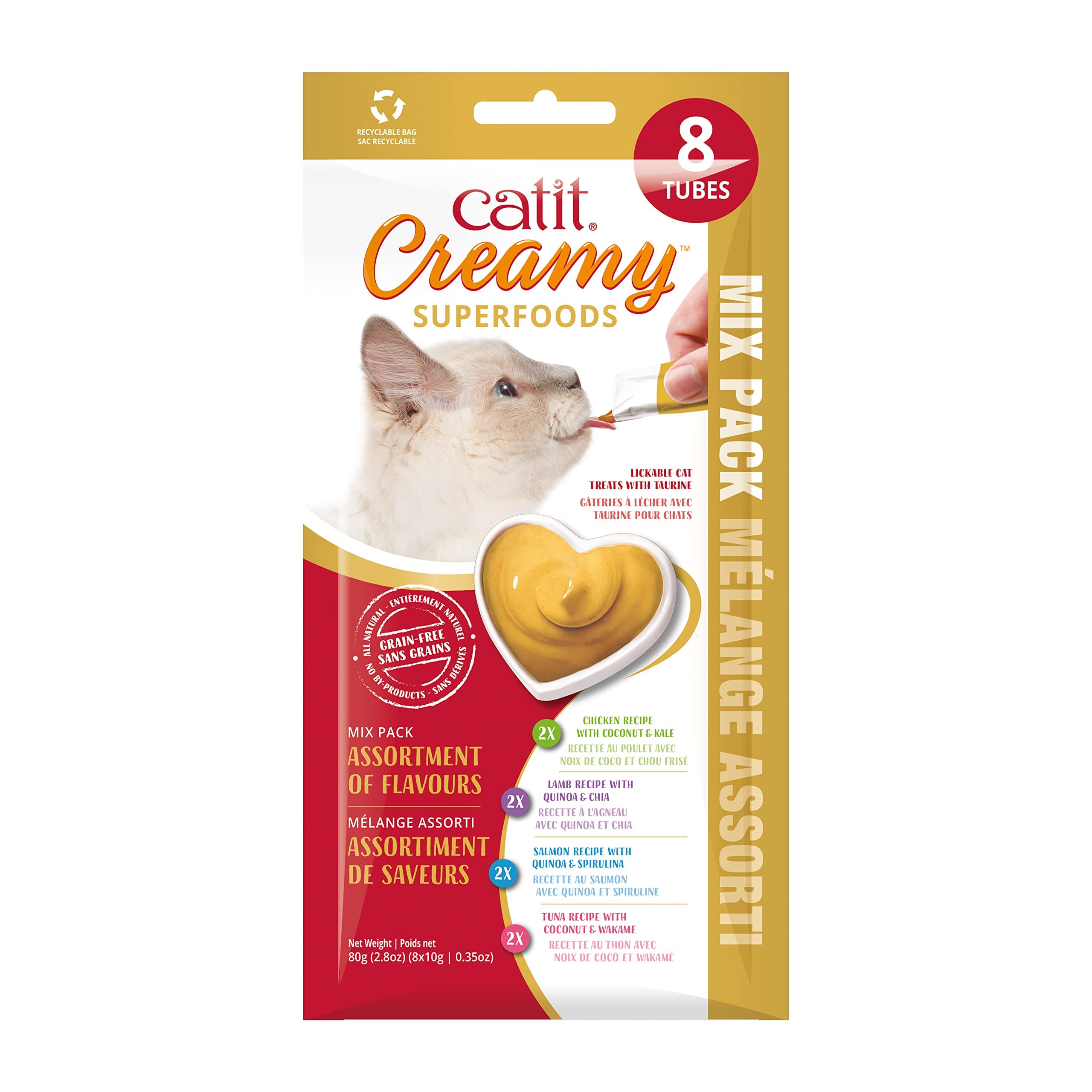 Catit Creamy Superfood Snack húmedo para Gato Mix Pack, 8x10g