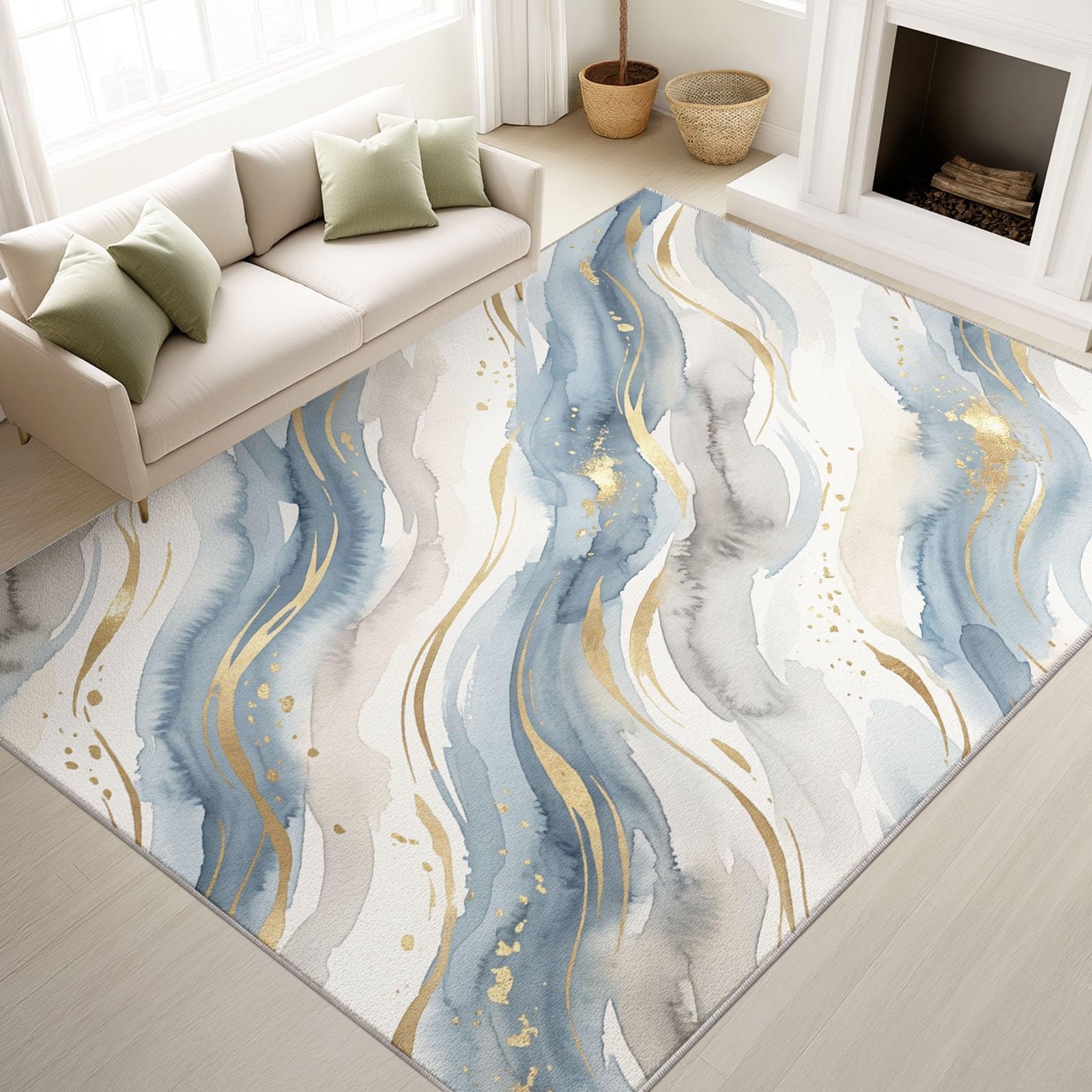 Tappeto moderno artistico per soggiorno, 120 x 170 cm, lavabile, antiscivolo, morbido, a pelo basso, resistente alle macchie, con texture astratta in marmo, tappeto per interni, decorazione per la