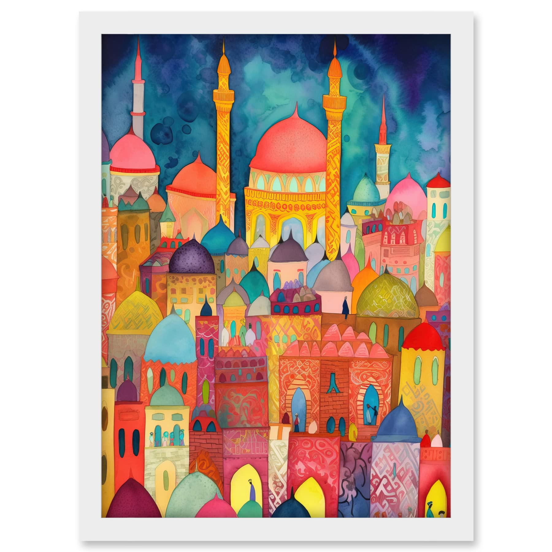 Artery8 Hagia Sophia Evening Cityscape Folk Art Watercolour Painting Artwork Framed A3 Wall Art Print