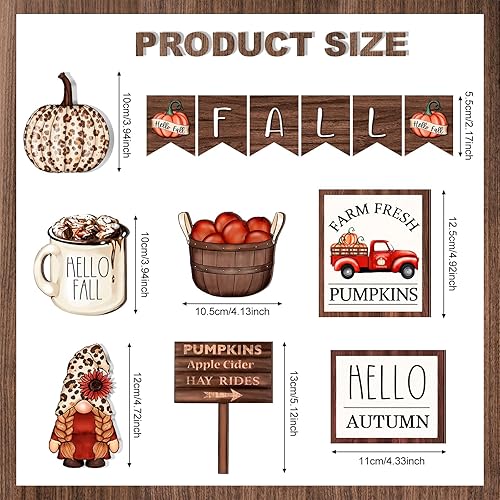 Vista 3 de Juego de 13 piezas de decoración de bandejas escalonadas de otoño de Acción de Gracias, calabaza, gnomo, letreros de madera, estampado de leopardo