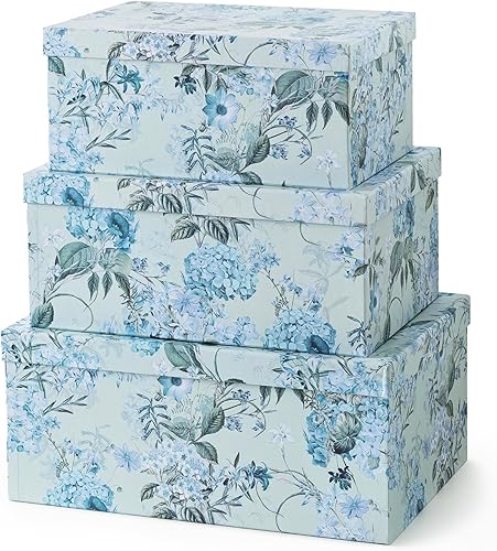 Soul & Lane Cajas de almacenamiento de cartón decorativas con tapas para decoración y organización del hogar, juego de 3 cajas grandes de recuerdo