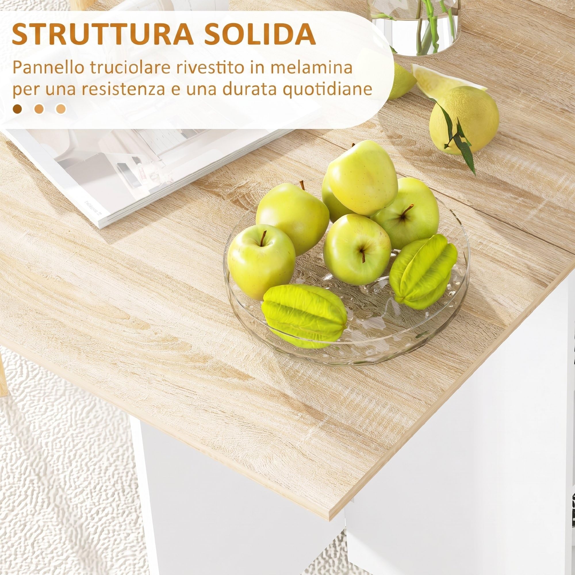 HOMCOM Tavolo da Pranzo Pieghevole, Tavolo Cucina a Ribalta con Ruote per 2-4 Persone, Scrivania Richiudibile con Cassetto e Ripiani, per Soggiorno, 120x72x75 cm, Bianco e Rovere