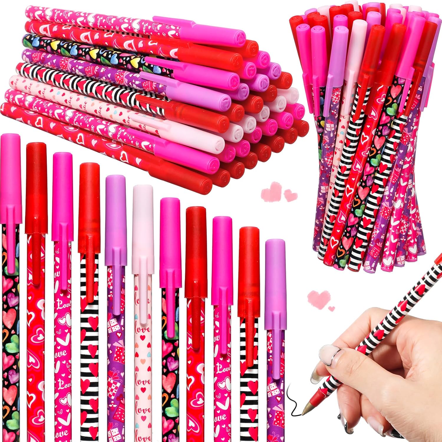 Sepamoon 150 Pcs Valentine's Day Ballpoint Pens Bulk Valentines Day Gift Heart Ballpoint Smooth Writing Pen Black Gel Ink for Wedding Party Office Stationery Colleagues Teacher Birthday Supply, 0.7mm