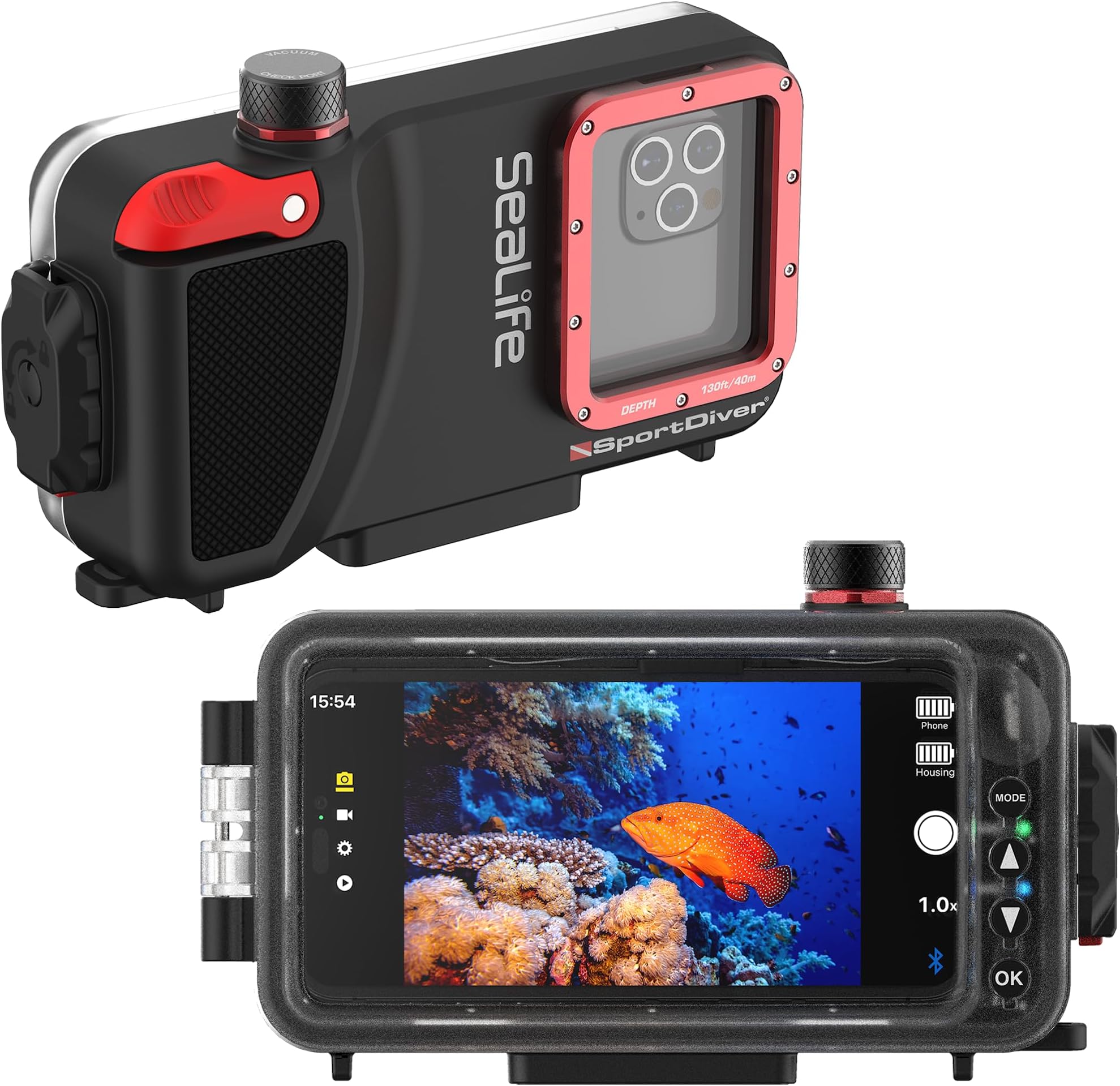 Sealife SportDiver Underwater Smartphone Housing – Dive to 130', Waterproof Photography, Easy Camera Controls, with Leak Alarms, Fits Most Phones