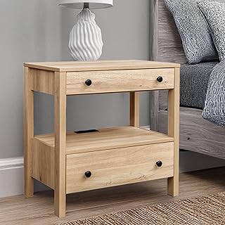 MINCETA Nightstand with Charging Station, Wood Storage End Table with 2 ...