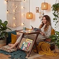 Vista 2 de Tiita Rattan Side Table, Mid Century Nightstand, Bamboo Accent Bedside Tables, Glass Coffee Tables, Boho Wooden End Table with Storage for Small