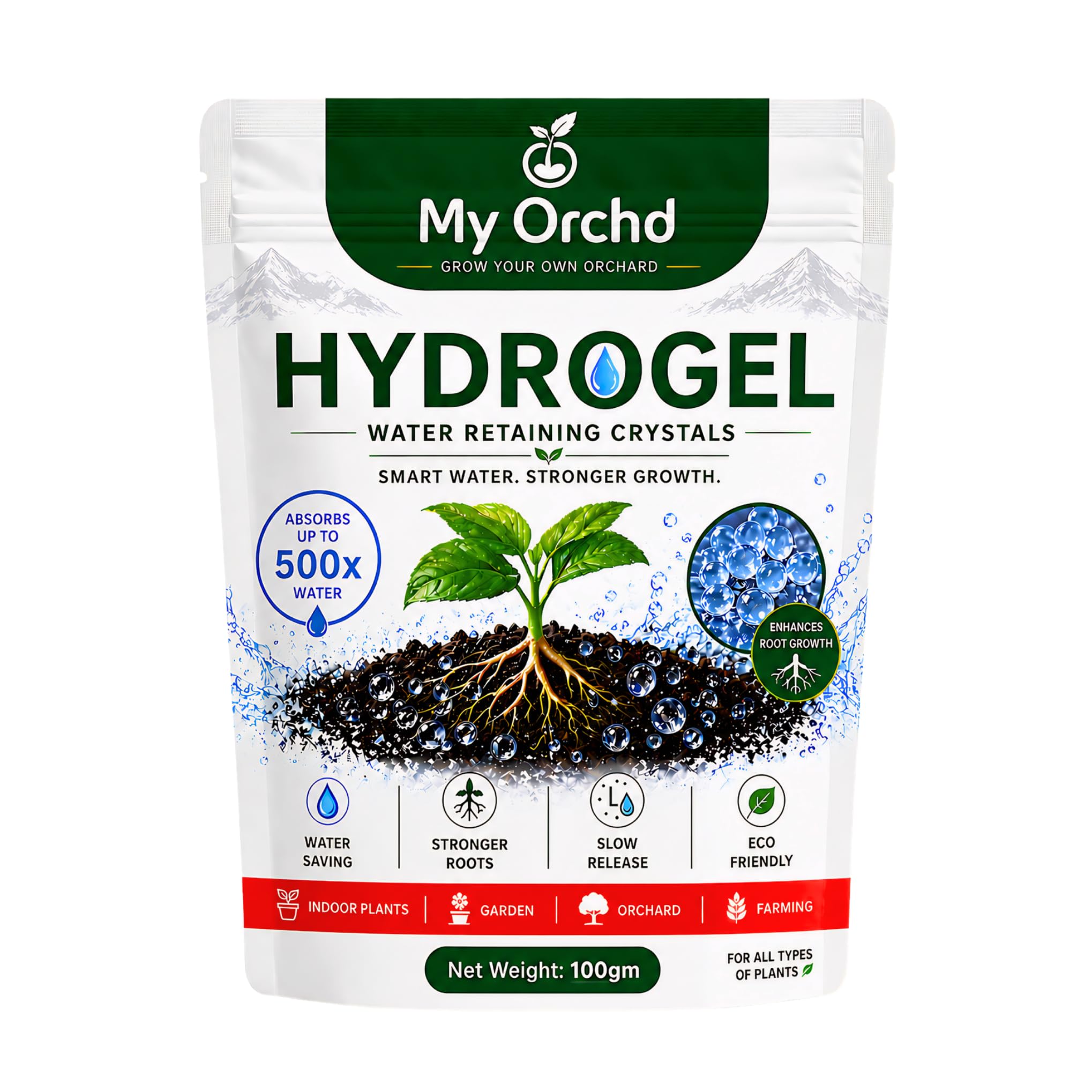 Water Retaining Crystals | Hydrogel Soil Additive & Super Absorbent Polymer | Absorbs 500x Water | Long-Lasting Moisture for Bonsai Trees, Indoor Plants, Garden, Lawn & Farming (Pack of - 100g)-image-14