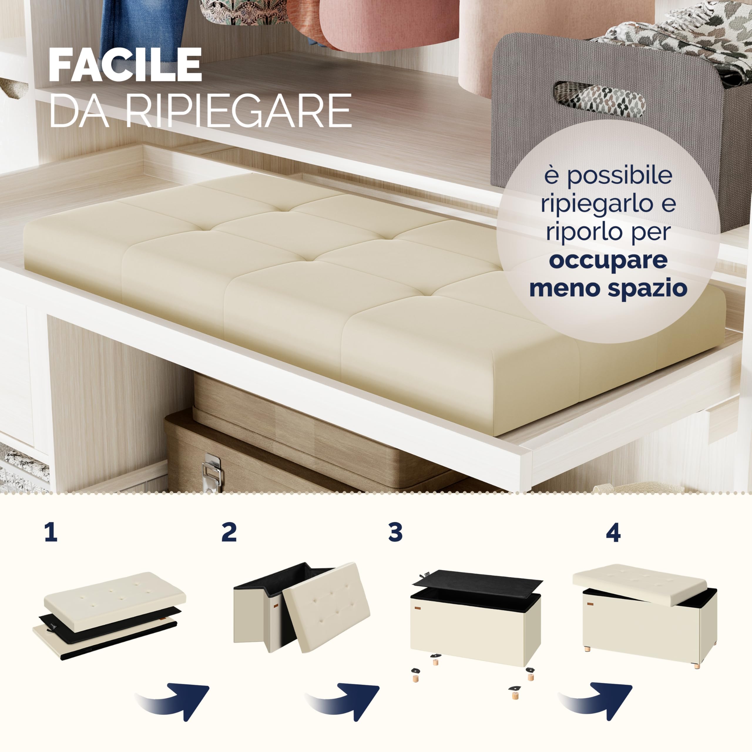 Casaria® Panca Contenitore in Velluto con Piedini Cassapanca 76 cm Carico Max 300kg Pouf Baule Portaoggetti Soggiorno Camera da Letto Corridoio