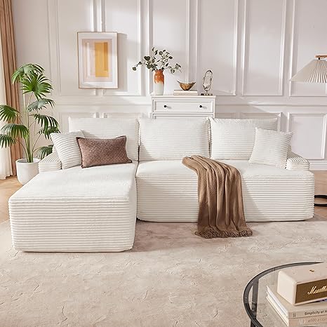 Cloud Sectional Couch, Modular Sectional Sofa for Living Room, Boneless Sofa with Deep Seat, Fluffy Comfy Couch with L-Shaped Chaise, No Assembly Required, Beige