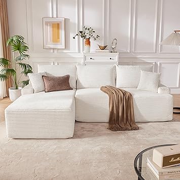 Cloud Sectional Couch, Modular Sectional Sofa for Living Room, Boneless Sofa with Deep Seat, Fluffy Comfy Couch with L-Shaped Chaise, No Assembly Required, Beige
