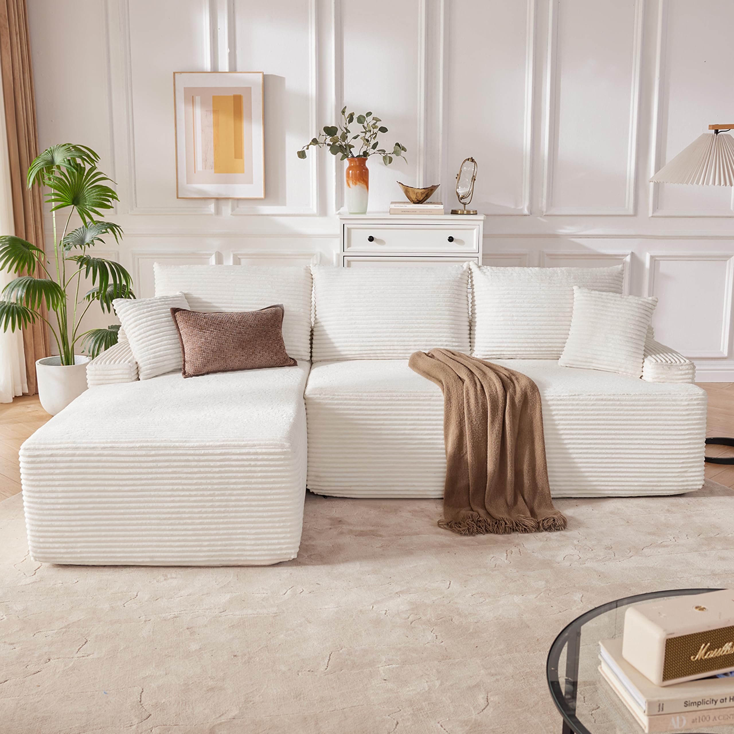 Cloud Sectional Sofa, Boneless Couch for Living Room, Modular Sectional Sofa with Deep Seat, Fluffy Comfy Couch with L-Shaped Chaise, No Assembly Required, Beige