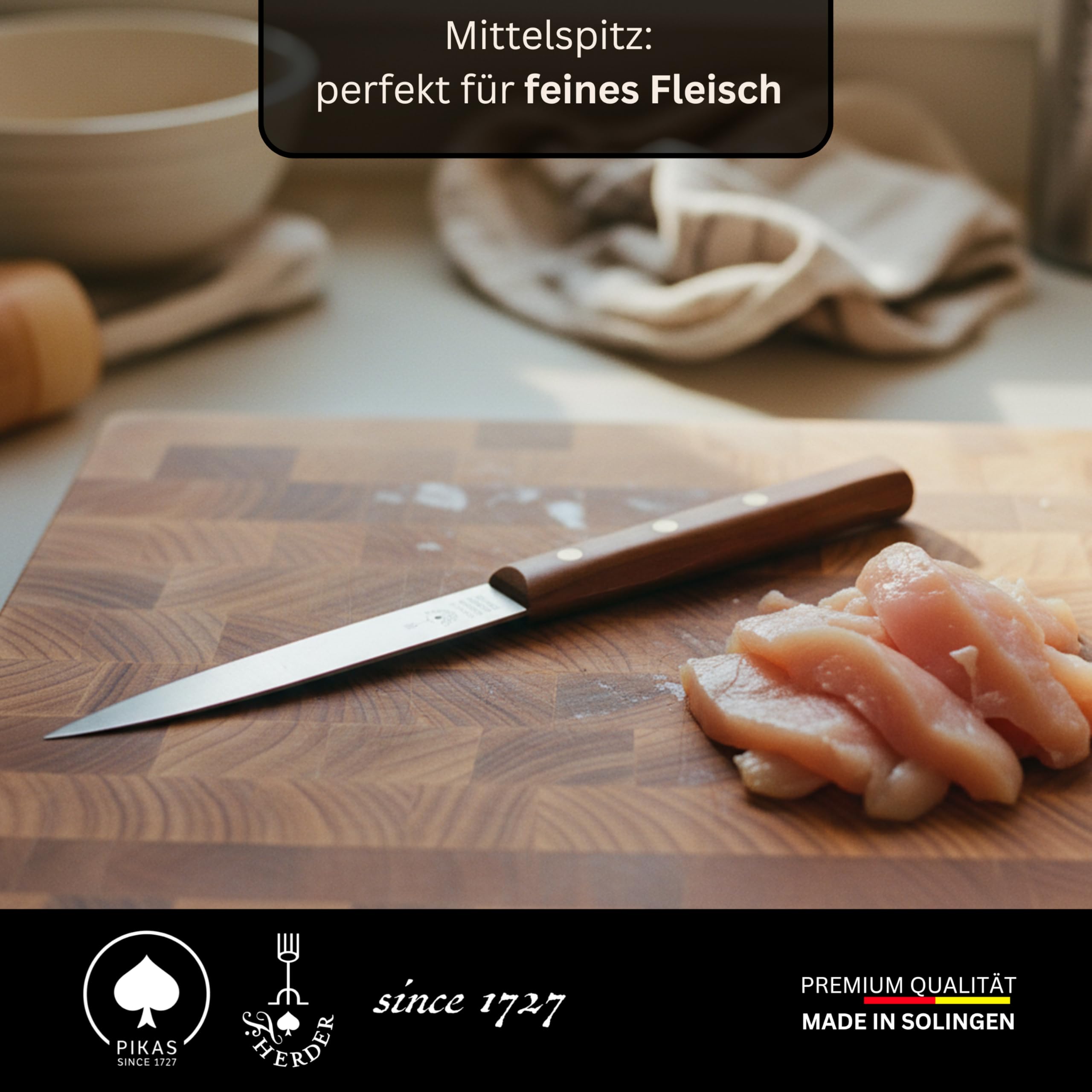 Premium Gemüsemesser - Extra Scharf, Allzweckmesser, Kirsche, Solingen, Schälmesser, Küchenmesser, Kneipchen, edler Holzgriff, Rostfrei, besonderes Geschenk