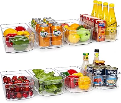 HOOJO Refrigerator Organizer Bins - 8pcs Clear Plastic Bins For Fridge, Freezer, Kitchen Cabinet, Pantry Organization and ...