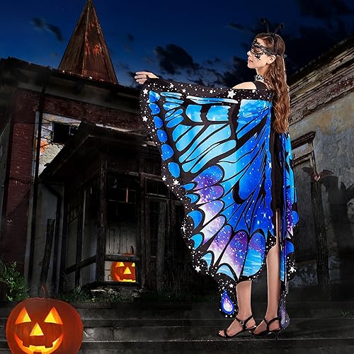 Miniatura 6 de Tibeha Disfraz de mariposa de Halloween para adultos, capa de alas de impresión de doble cara para mujeres y niñas