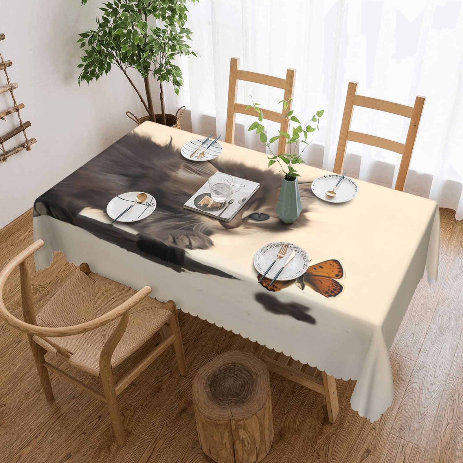 Nappe chat et papillon lavable qui résiste aux taches pour protéger la table de cuisine
