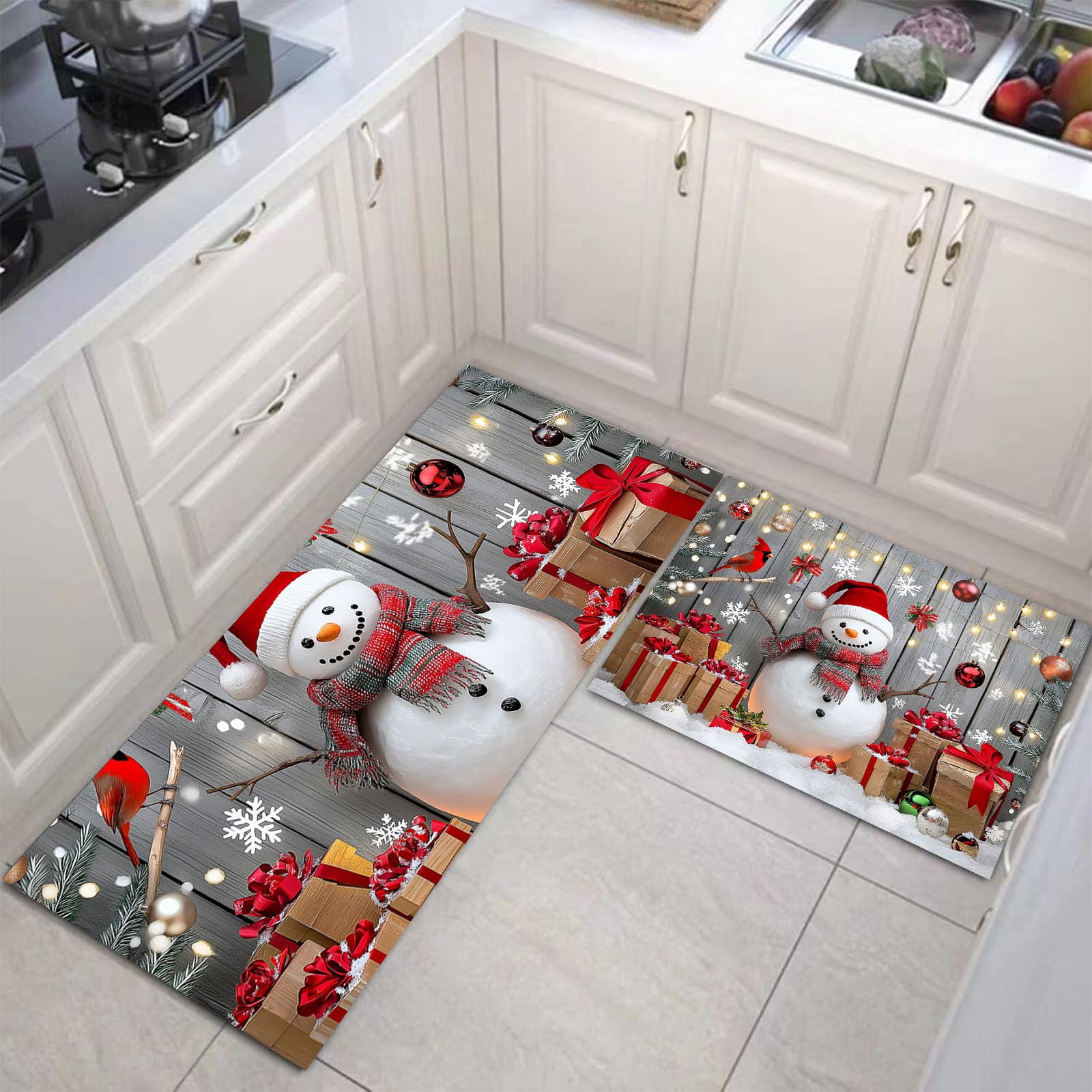 Tapetes de cocina antideslizantes de diseño navideño gris con dos prácticas medidas