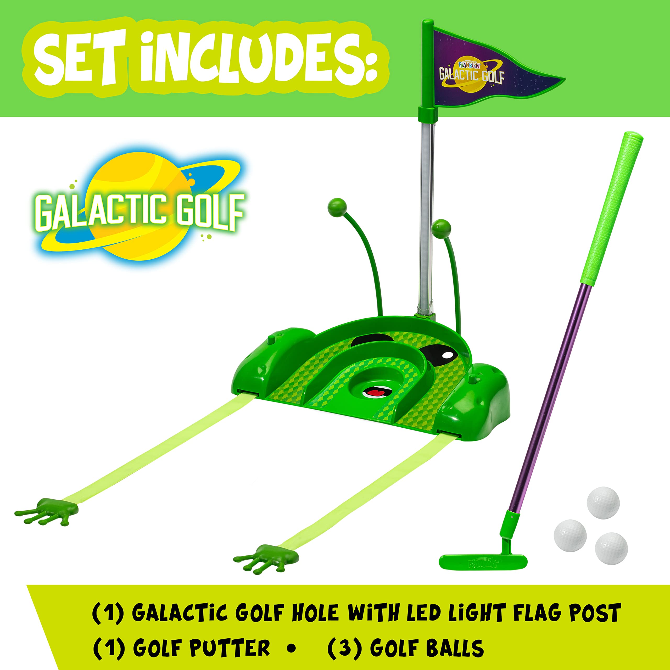 Franklin Sports Galactic Golf - Mini Golf Set - Kids Blacklight Glowing Golf Set for Boys and Girls