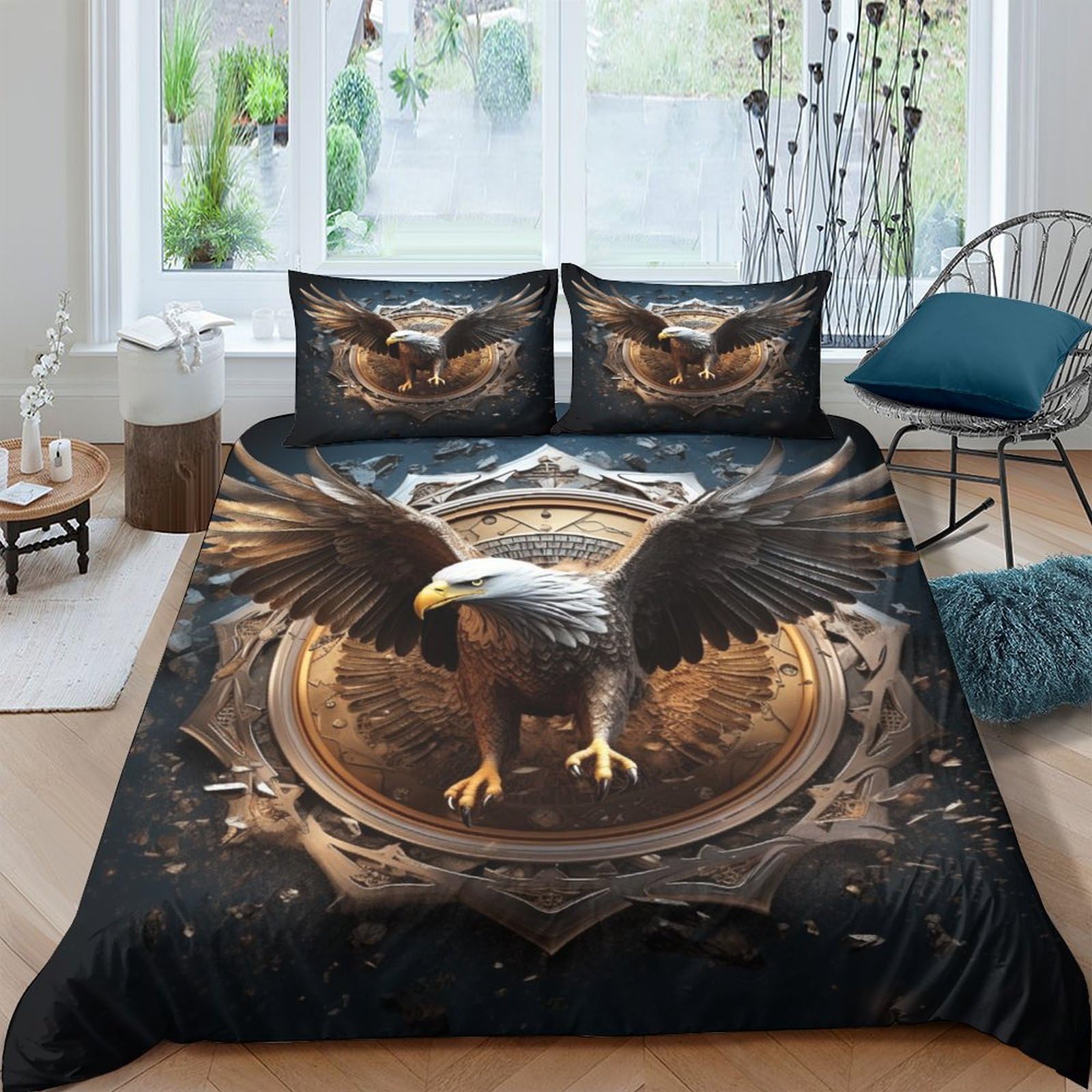 Ensemble de literie aigle 3D en microfibre super douce pour un lit double élégant