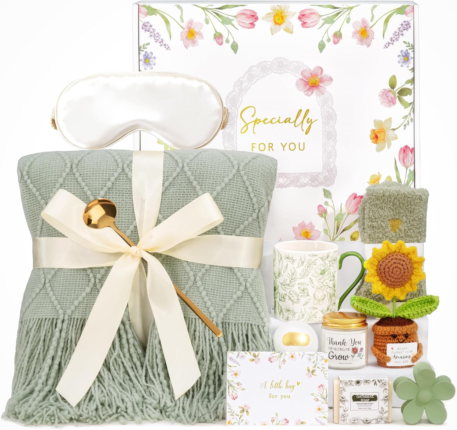 12 PCS Get Well Soon Gifts for Women, Sage Green Gifts Basket Spa Gifts Set