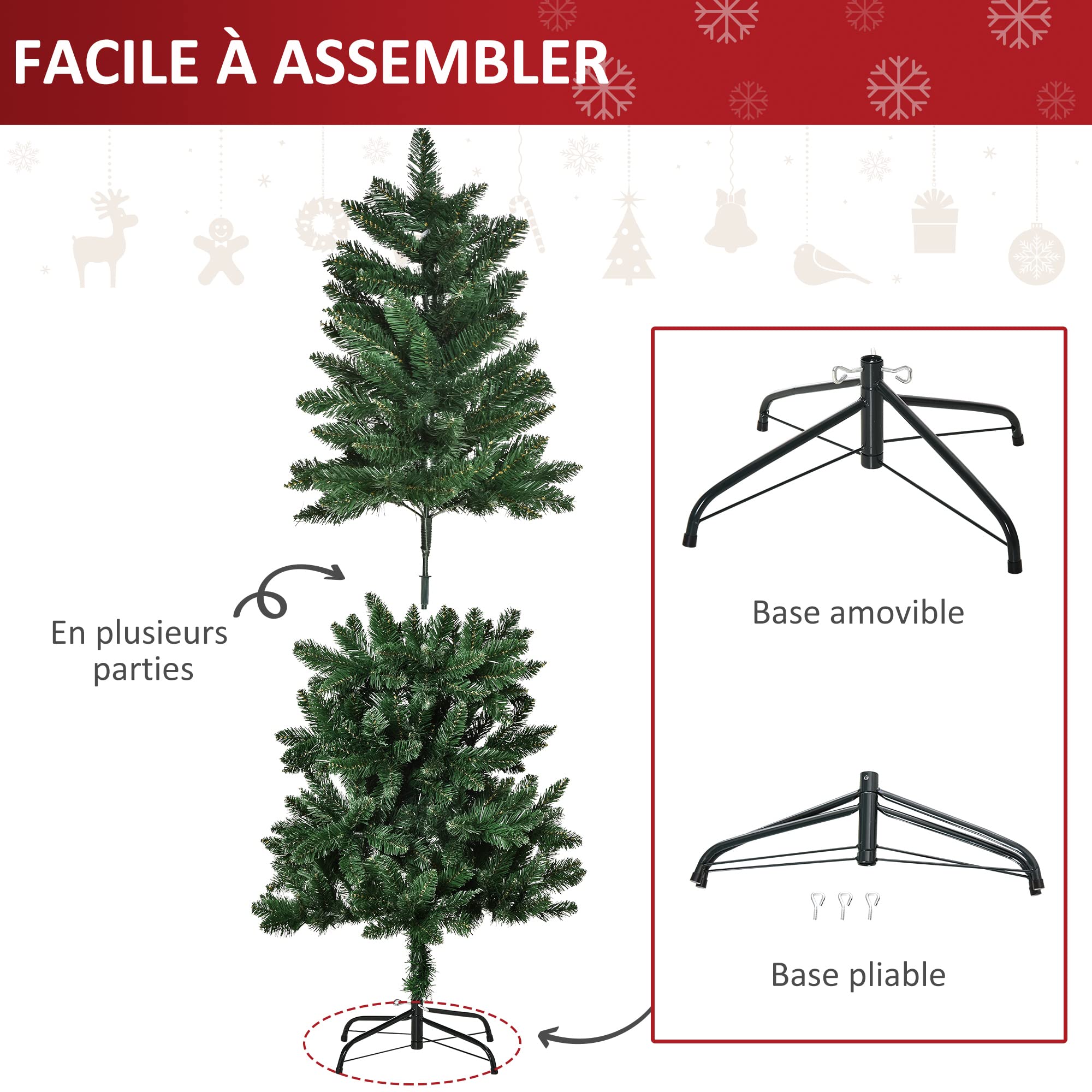 HOMCOM Sapin de Noël Artificiel 150H cm 454 Branches Grand Réalisme Vert | Épines, Imitation Nordmann