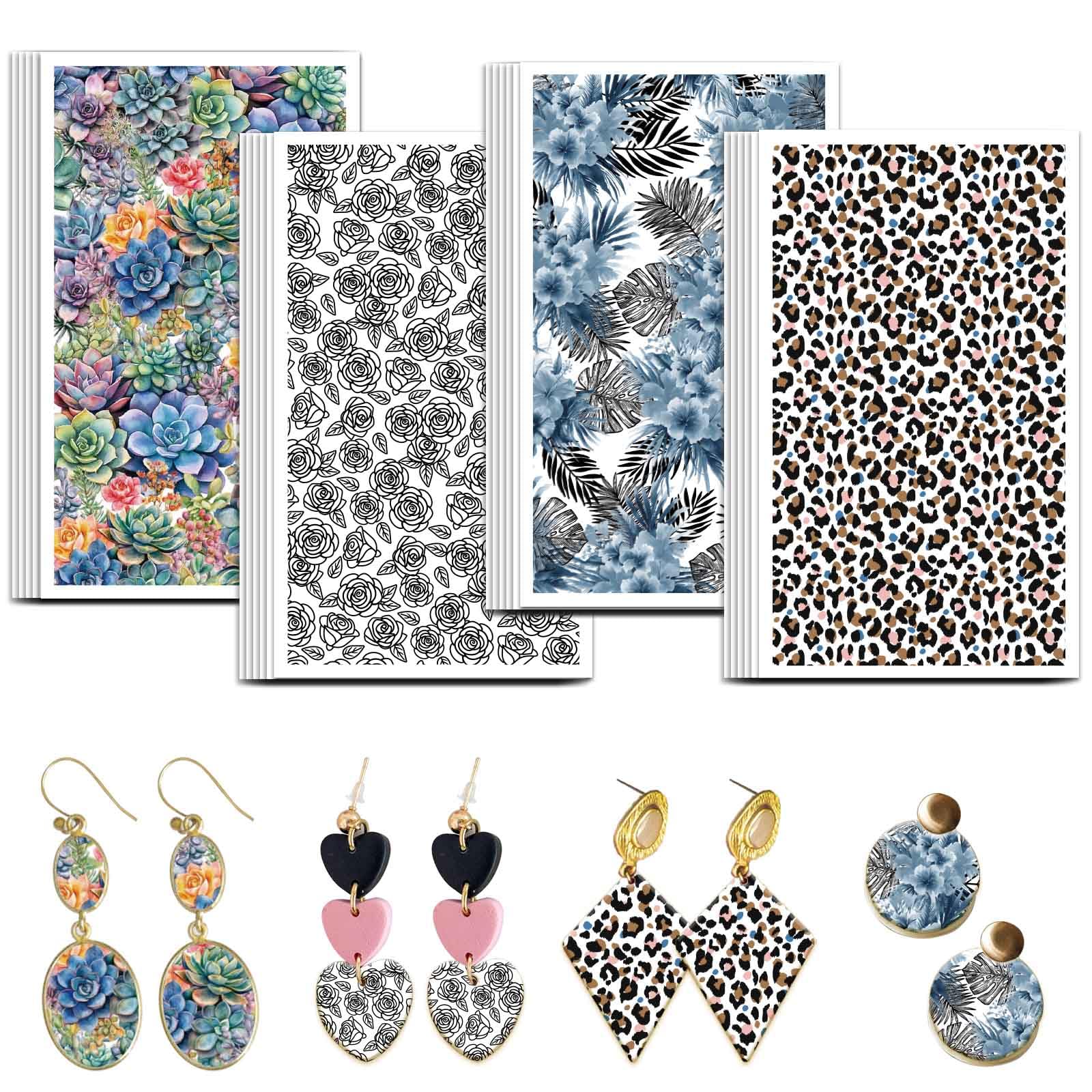 OLYCRAFT 24Pcs Leopard Print Clay Transfer Paper 4 Design Transfers Paper for Polymer Succulents and Tropical Flowers Polymer Clay Transfer Sheets Small Ceramic Decals for Earrings Jewelry Making