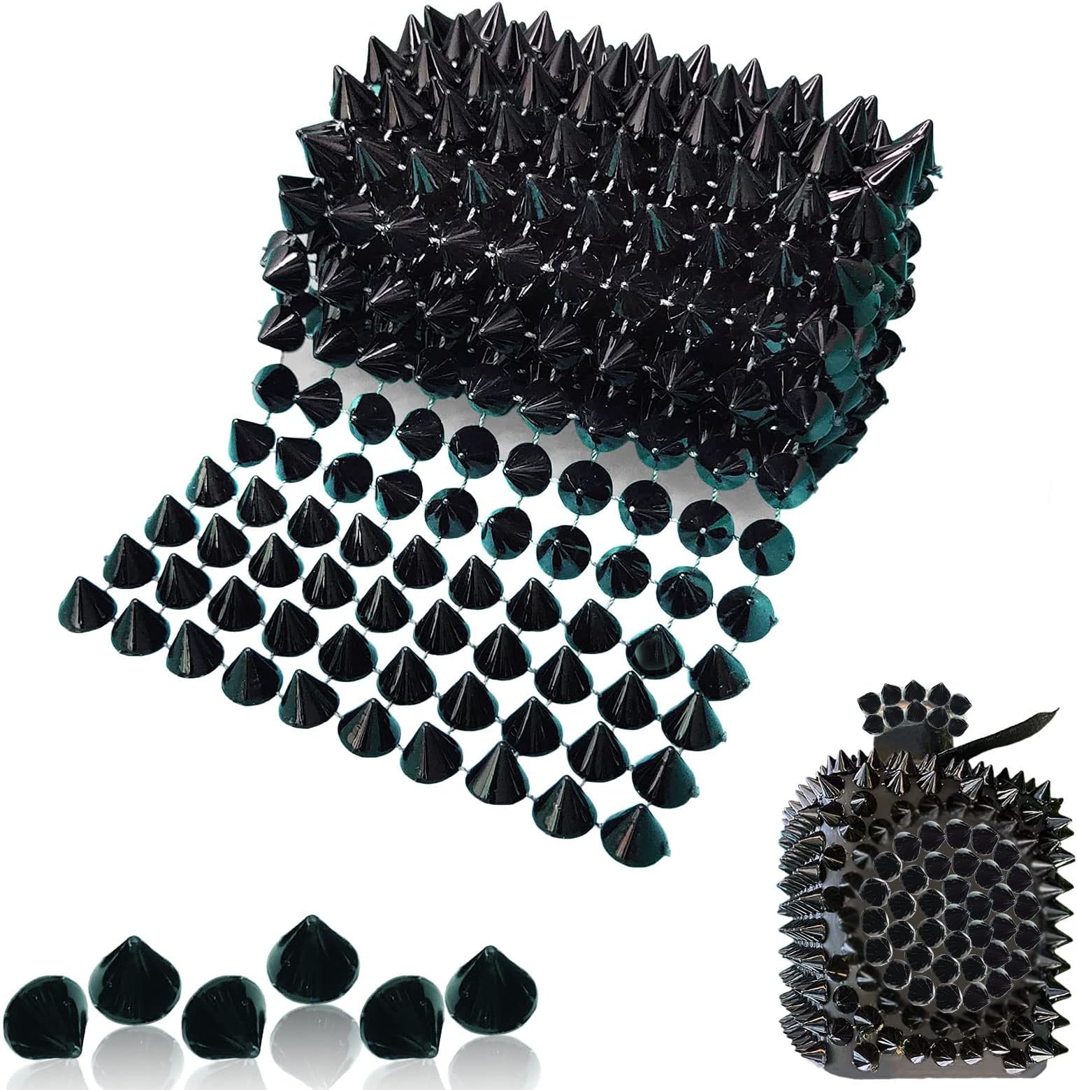 1 Yard Spike for Crafts Stude Cone Flatback Plastic Trim Mesh for Holloween Decoration Costume Embellishment Crafts(Black)