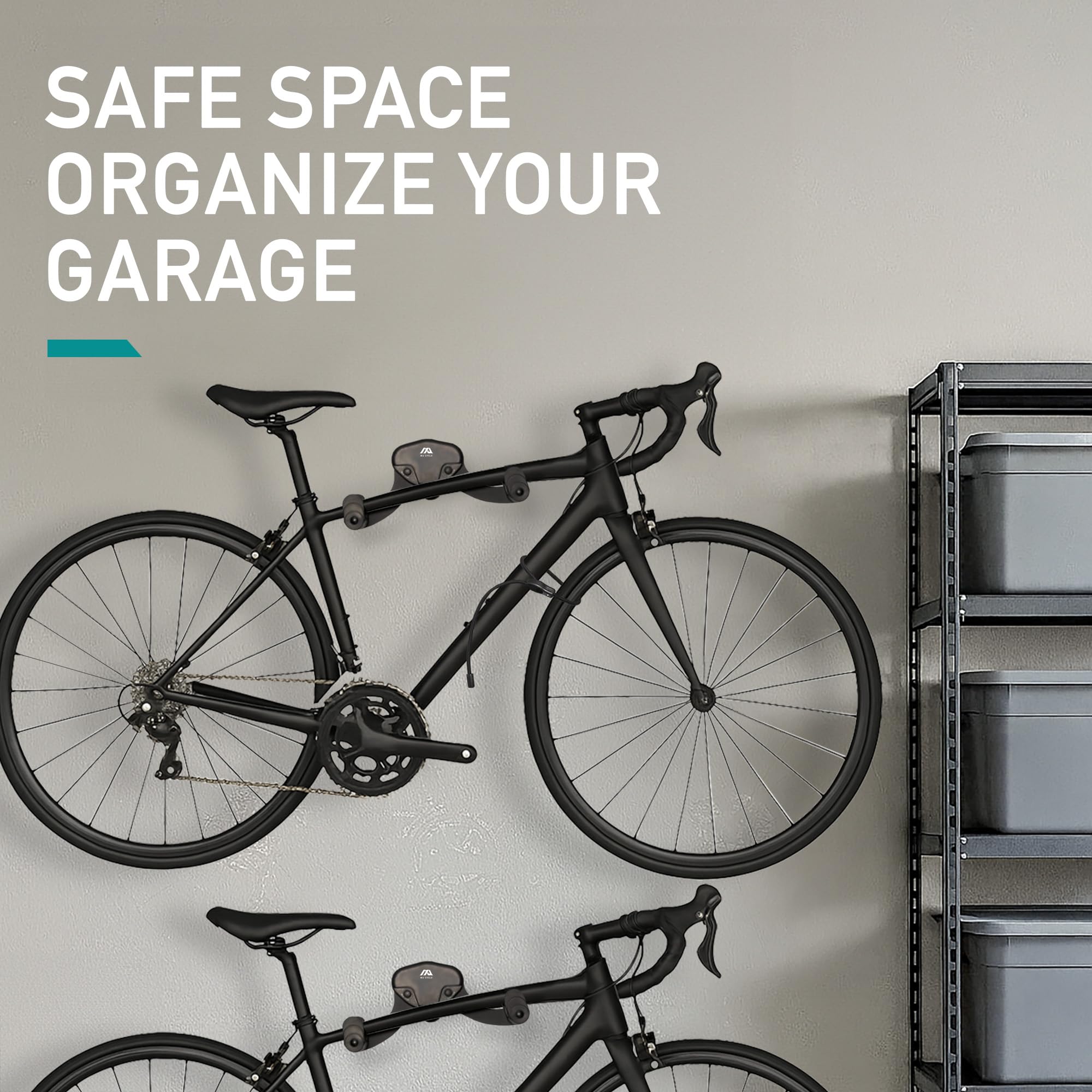 Buffalo Support mural pour vélo – Support horizontal réglable et robuste pour vélos de route, VTT et hybrides jusqu'à 22 kg, rangement peu encombrant dans le garage et l'appartement