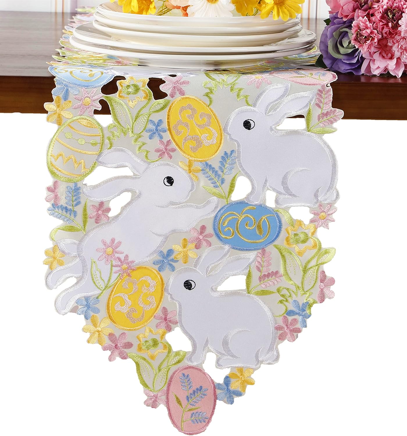 Easter Table Runner Spring Bunnys Flowery Table Runner