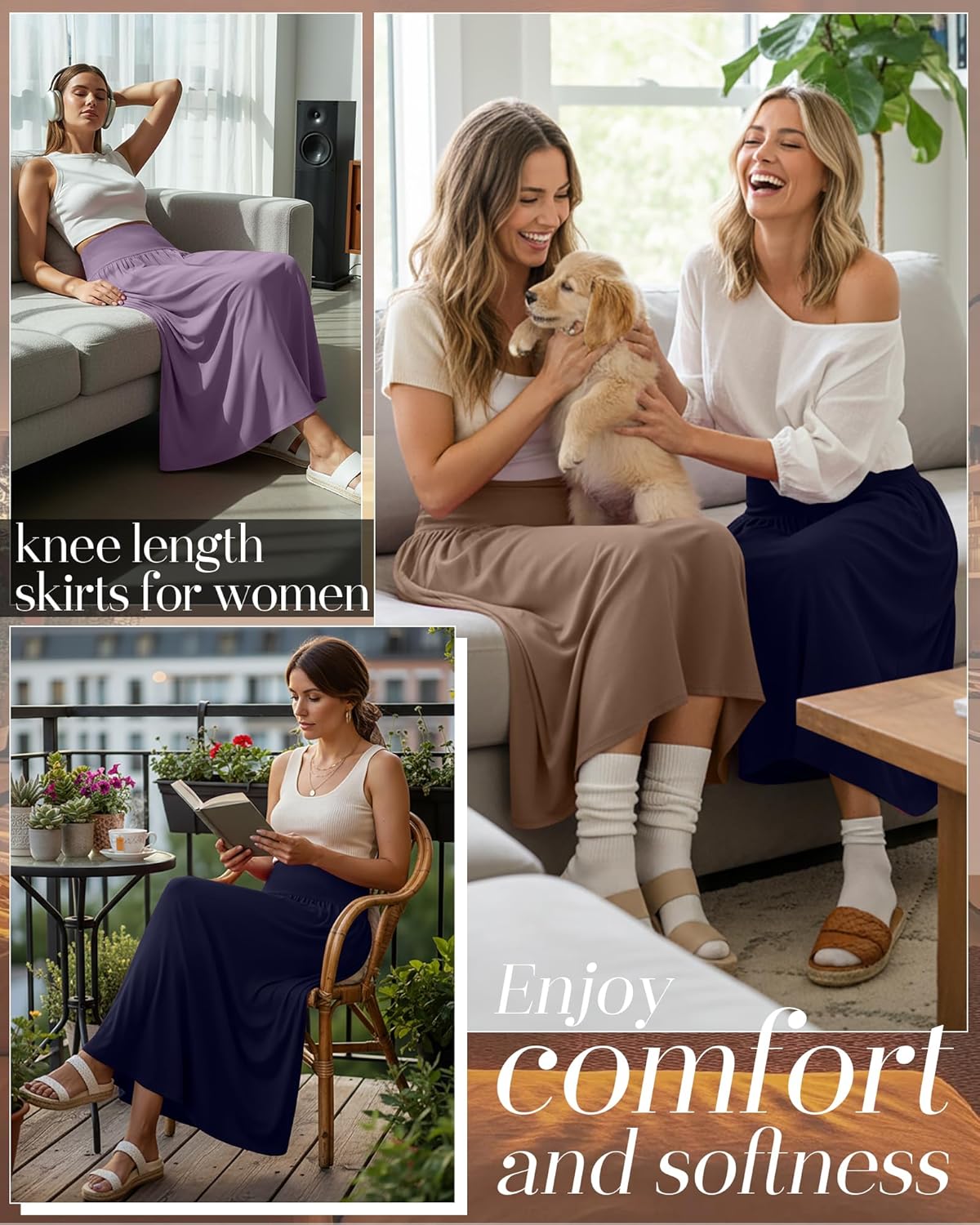 Ficerd 3 Pack Maxi Long Skirts for Women, Ankle Length High Waisted Pleated Flowy a Line Summer Casual Skirts with Pockets