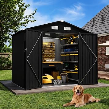 Aoxun 6x4 FT Metal Garden Storage Shed with Floor Apex Roof Black | 200x188x127cm metal garden shed with integrated floor, leakproof apex roof, and heavy-duty frame for all-weather storage