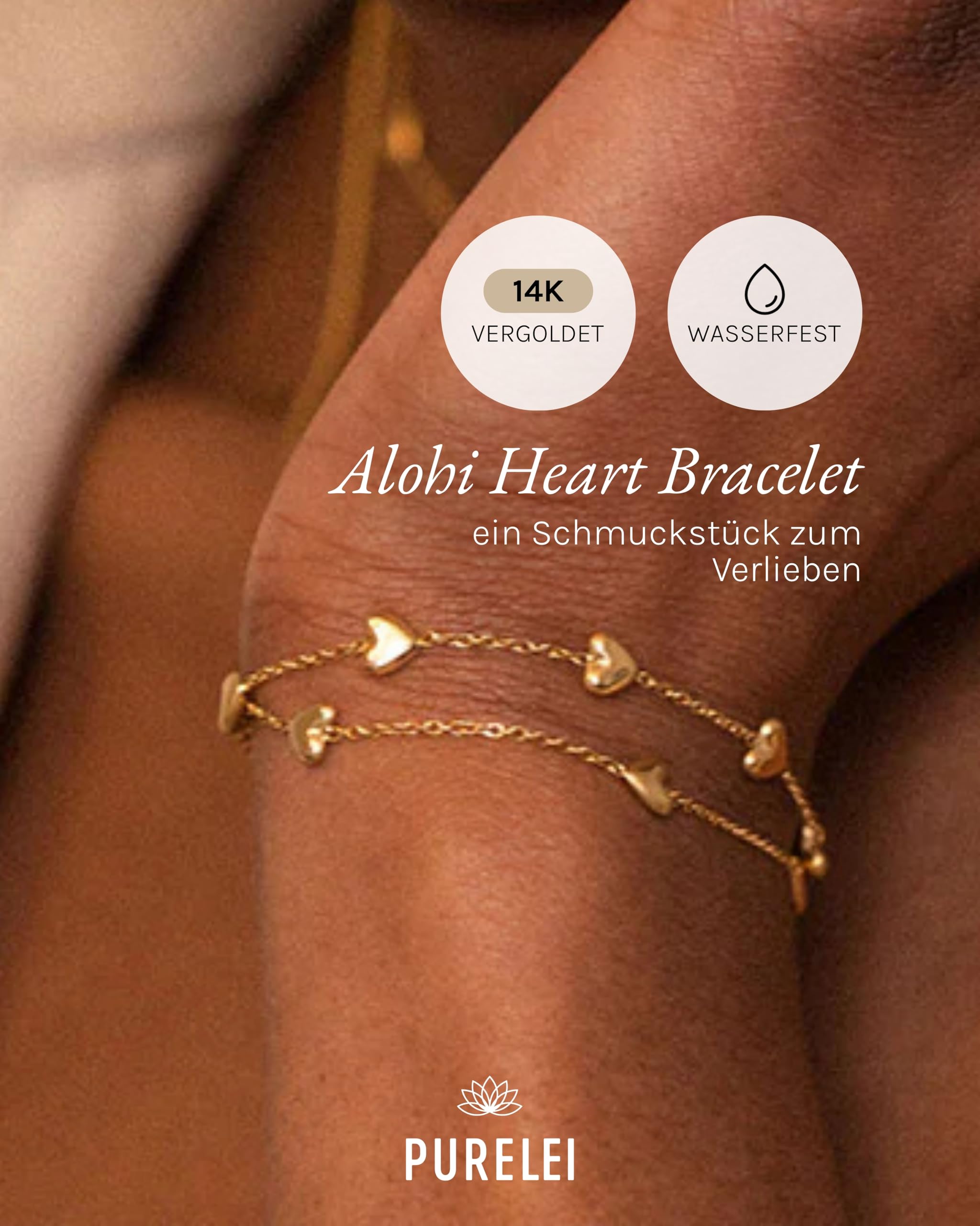 Purelei Alohi Heart Armband – Zweireihiges Herz Damen Armband aus Edelstahl, verstellbar 16-19 cm, wasserfest