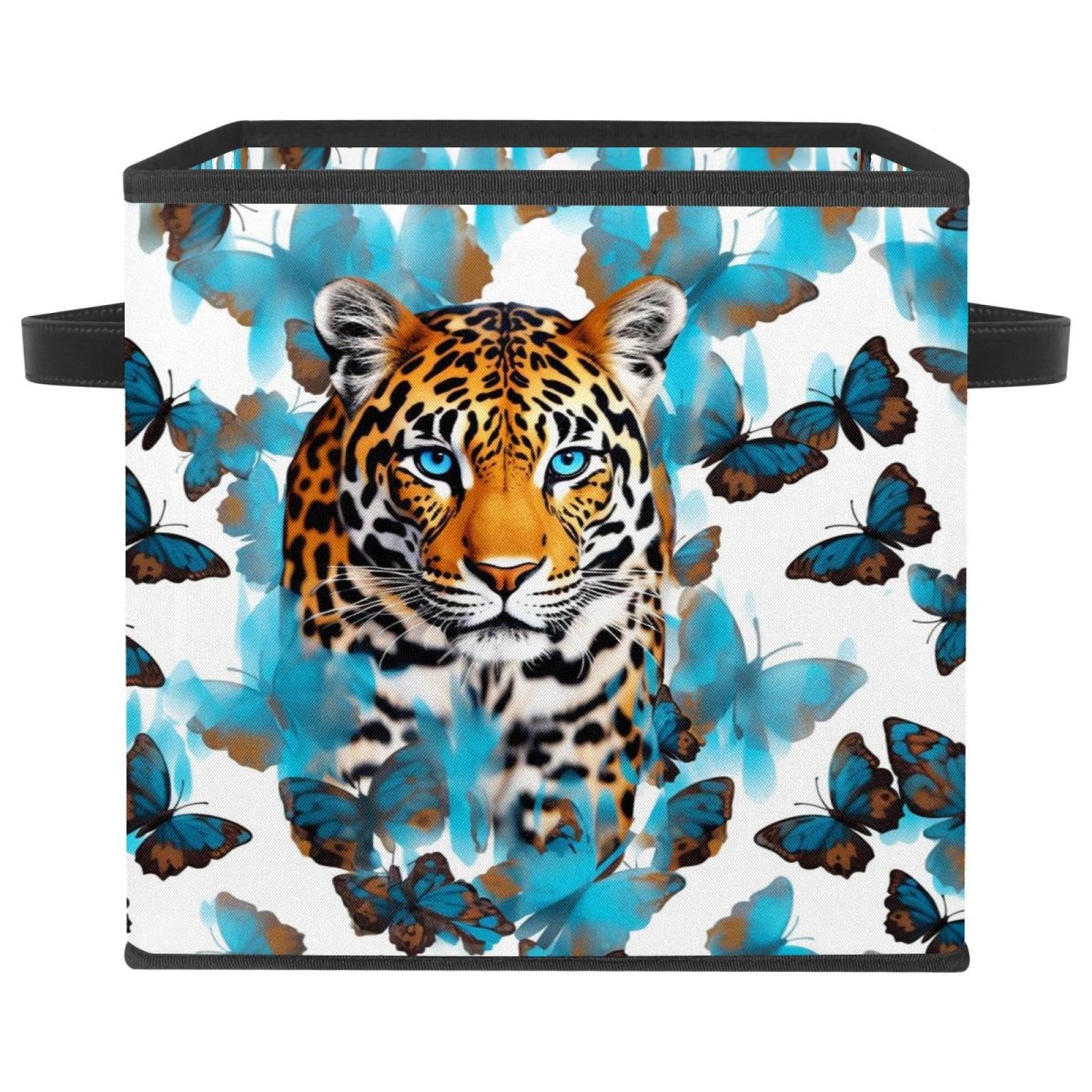 Boîte de rangement pliable papillon bleu léopard en Oxford pour organiser les vêtements