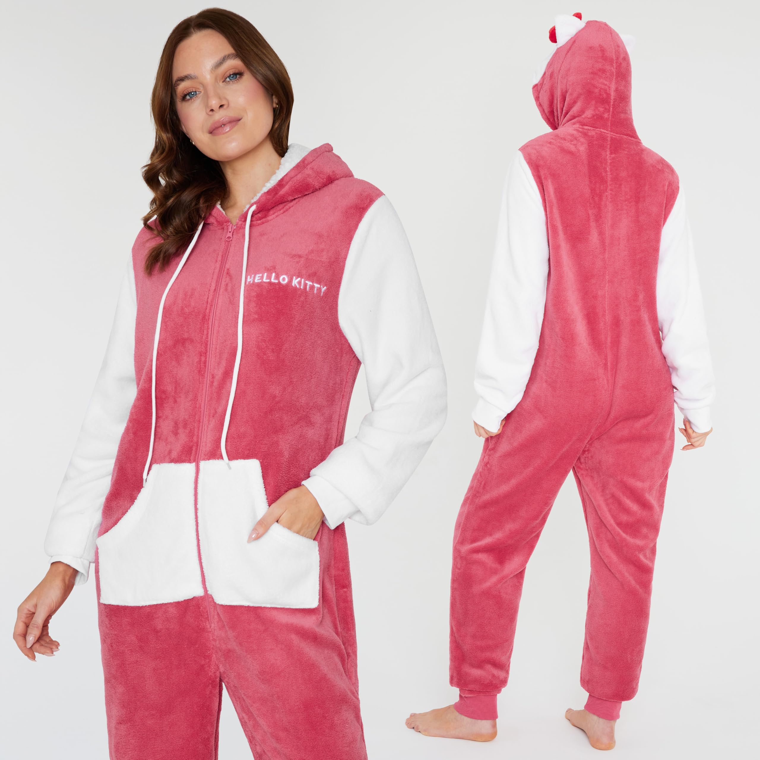 Hello Kitty Sanrio Pijama Entero Mujer y Adolescente con Capucha, Pijama Una Pieza Kawaii, Polar Ropa de Dormir, Regalos de Anime