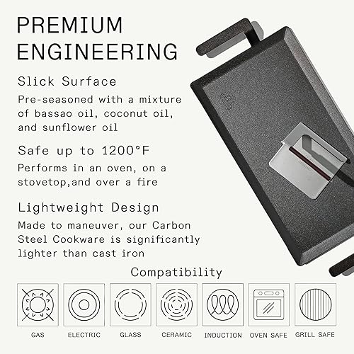 Miniatura 3 de Made In Utensilios de cocina – Plancha de acero al carbono + prensa de parrilla – (como hierro fundido, pero mejor) – Utensilios de cocina