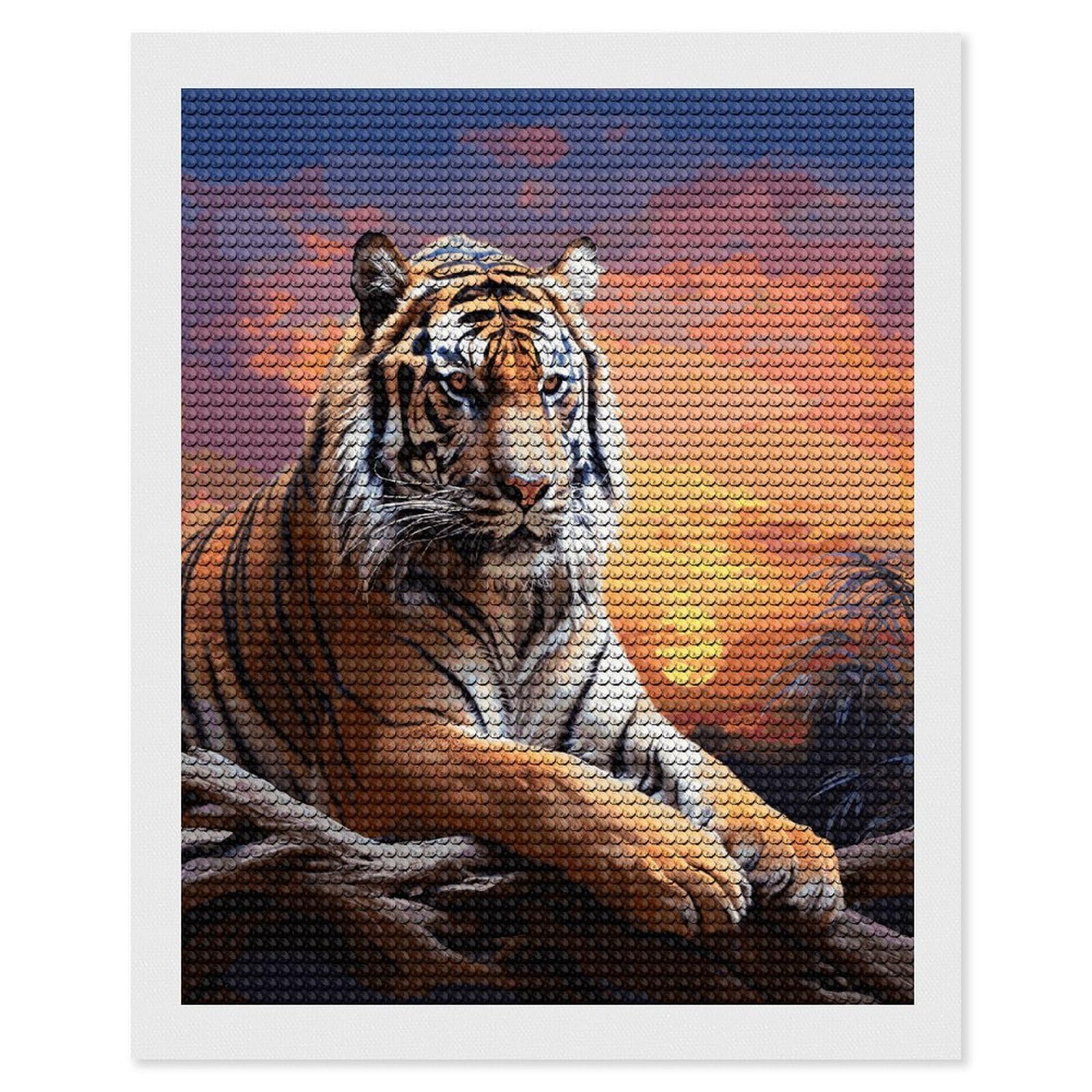 LDGSUPH Tiger Colorful Sunset Diamond Painting Kits for Adults Paint with Diamond Pictures Art DIY Full Drill Diamond Dots Painting Personalized Diamond Photo for Home Wall Decor Gift 16"x20"