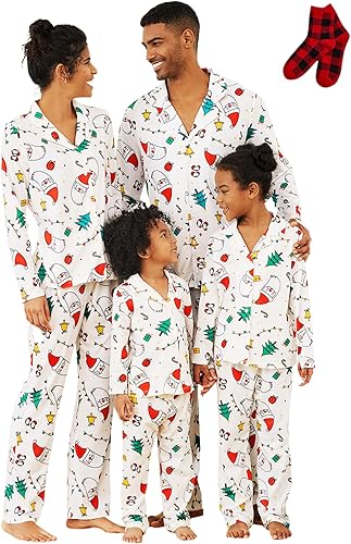 Pyjama De Noël Familial Assorti - Ensemble Manches Longues + Pantalon, Motifs Cerf Et Carreaux, Pour Toute La Famille