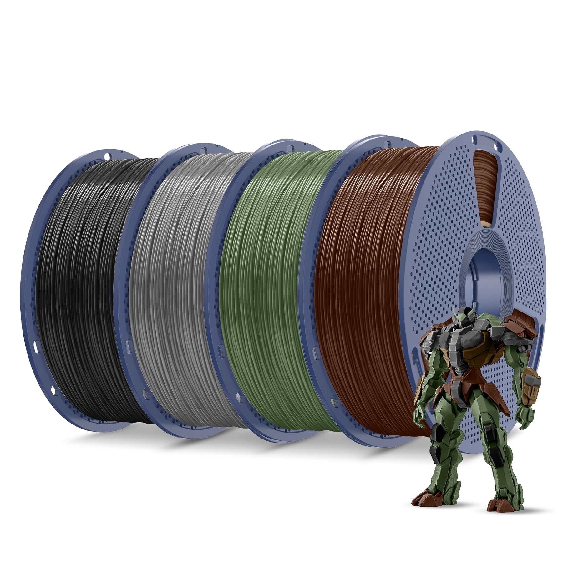 SUNLU Filamento ABS da 4 kg, 1,75 mm, filamento per stampante 3D, filamento di stampa 3D, ad alta temperatura, ad alta resistenza, resistente agli urti, 1 kg per bobina, 4 rotoli, nero+grigio+verde