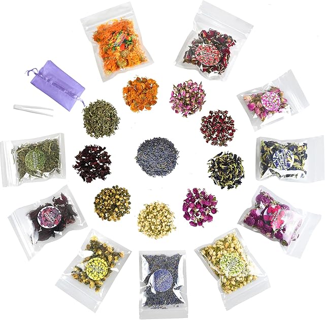 Natural Dried Flowers Kit 10 Bags, Dried Flowers Herbs for Soap Making, DIY Candle, Resin Jewelry, Bath