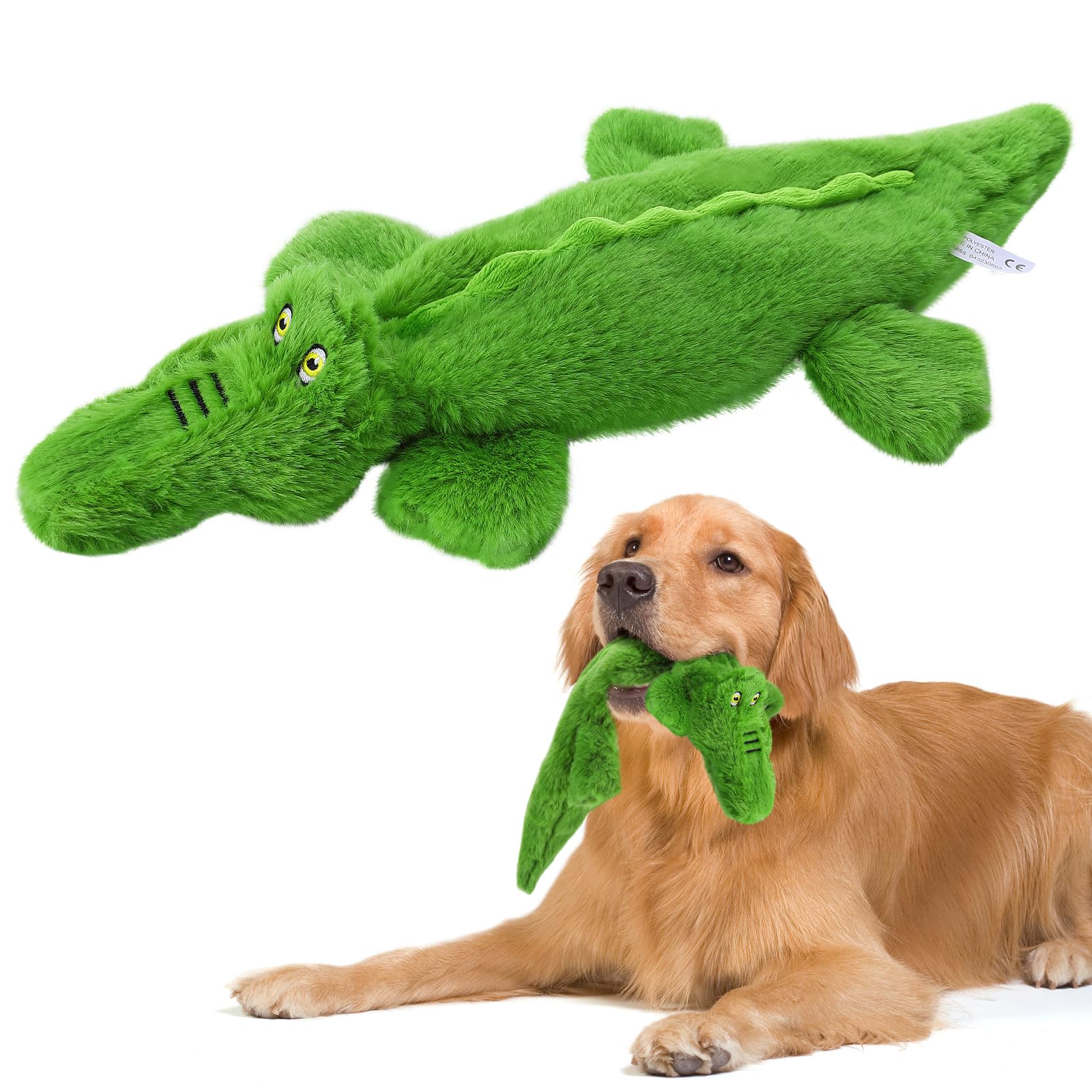 AlphatoolSqueaky Dog Toy - Tough No Stuffing Crocodile Toys for Aggressive Chewers, Small Medium Large Dogs, Durable Crinkle Interactive Plush Puppy Toys for Birthday Gift