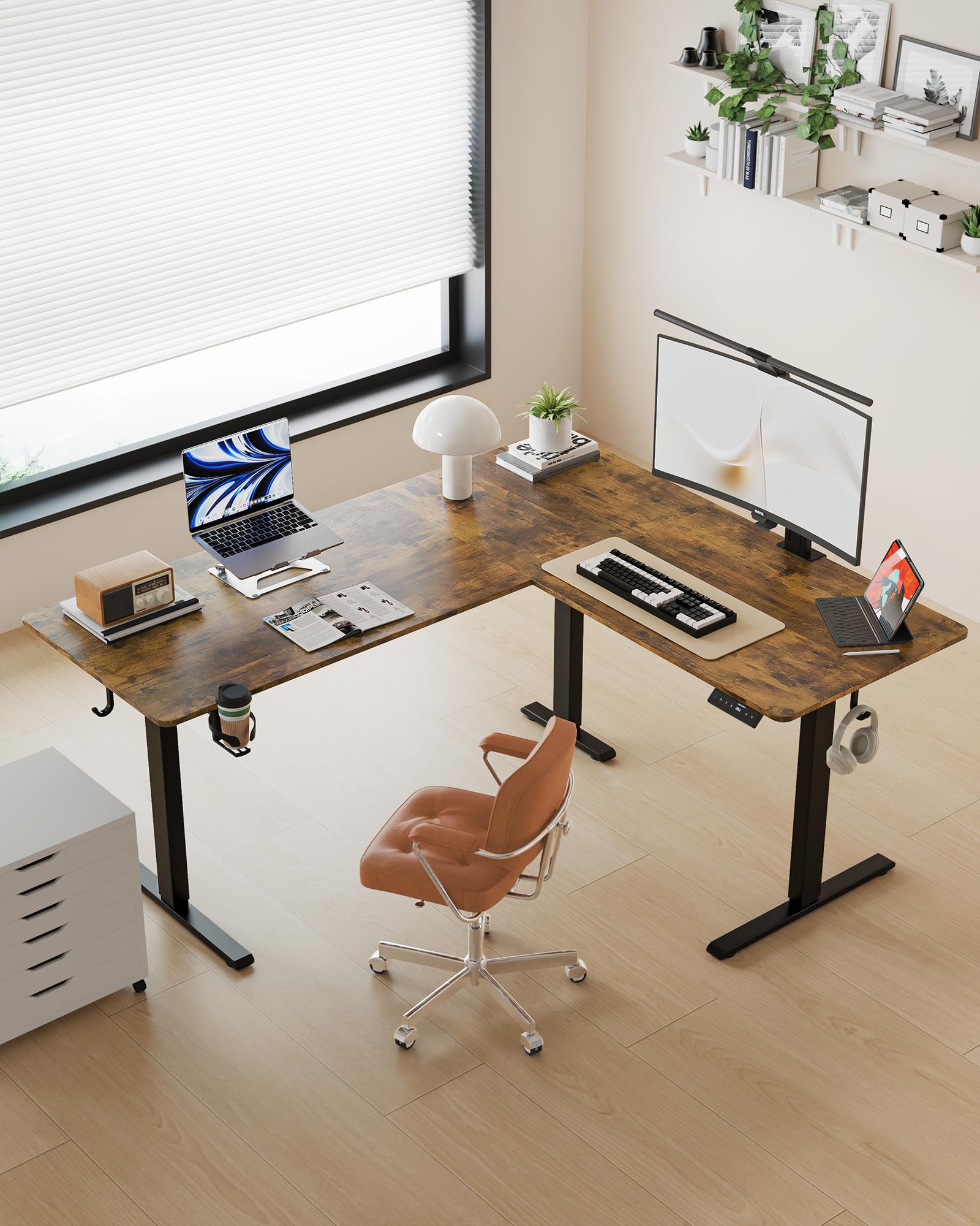 63 Inches Reversible L Shaped Standing Desk for Home Office Electric Height Adjustable Corner Computer Desk Sit Stand — view 2