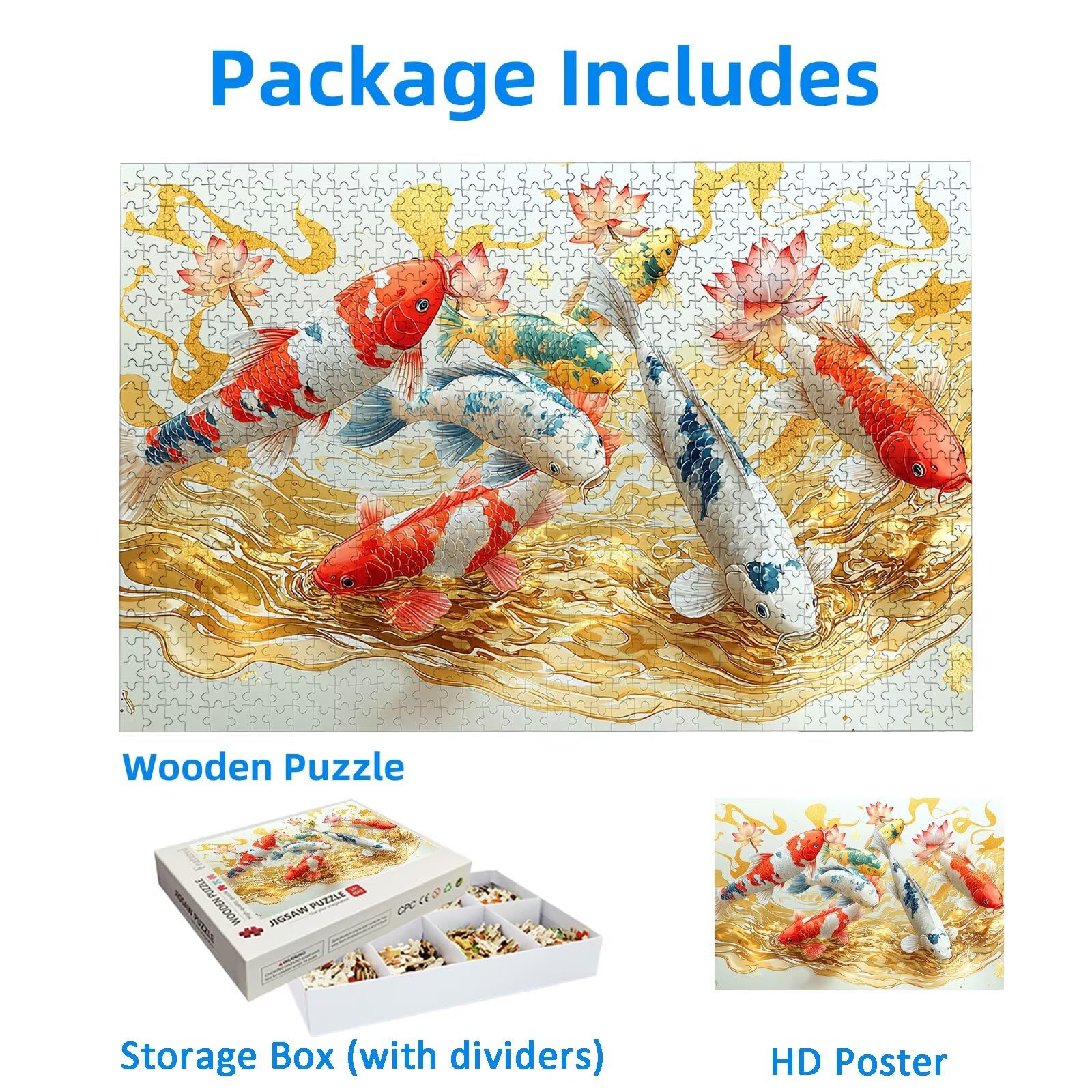 Puzzle 1000 sztuk karp koi, puzzle kwiatowe 1000 sztuk dla dorosłych i nastolatków, drewniane puzzle z wykwintnym opakowaniem, rodzinne gry edukacyjne, dekoracje domu, prezent dla dorosłych-3225