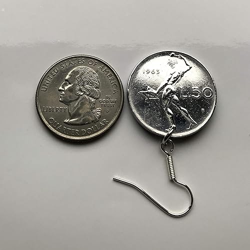 Miniatura 7 de Italia 50 Lire moneda pendientes pendientes italiana joyería laureado Roma Milán Florencia Venecia Verona Génova Perugia Palermo Bolonia Torino