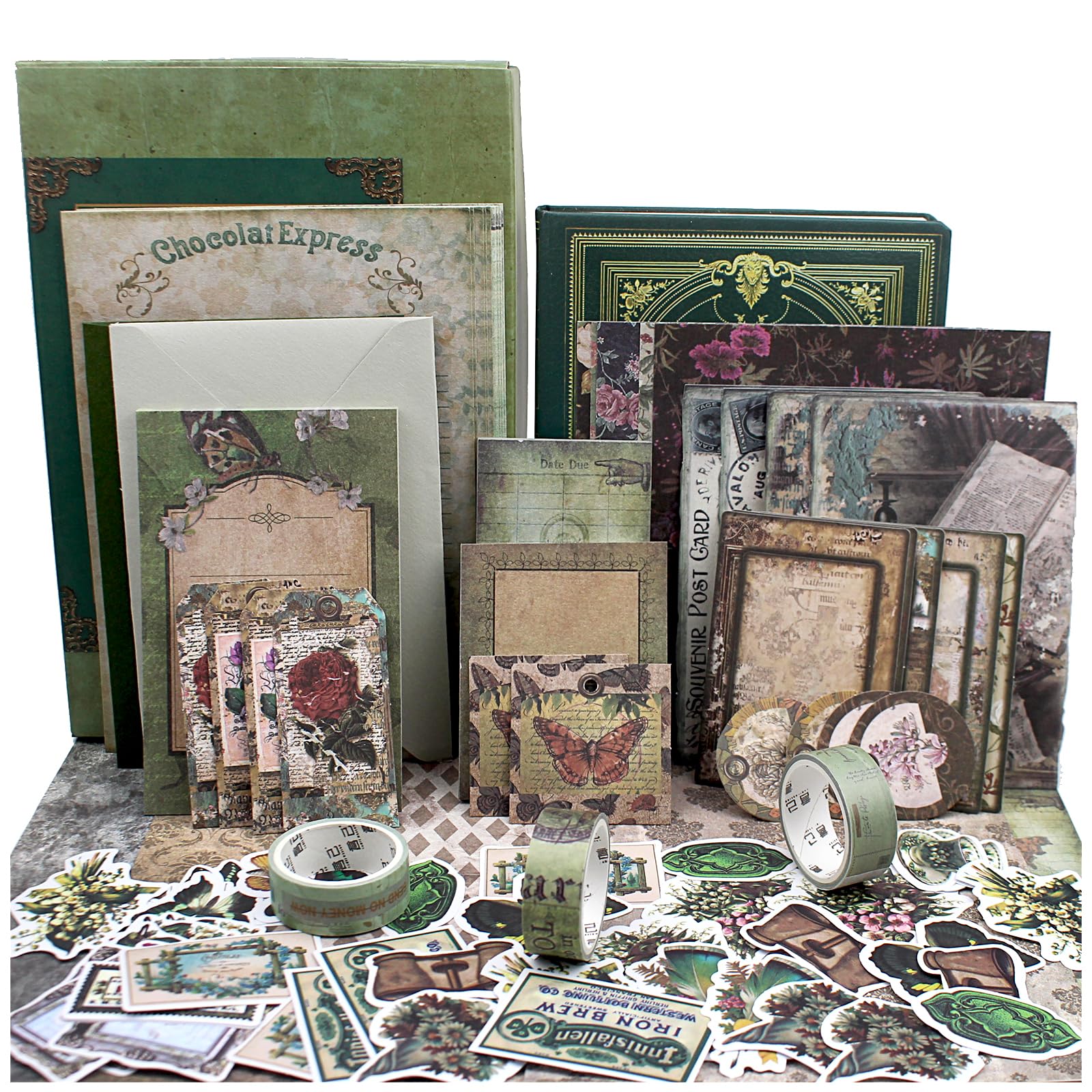 Diuhofart Vintage Scrapbooking Supplies Kit, 185pcs Junk Journal Kit with Scrapbook Paper Sticker Aesthetic Notebook Scrapbook Kit, Art Craft DIY Gift for Adult Women