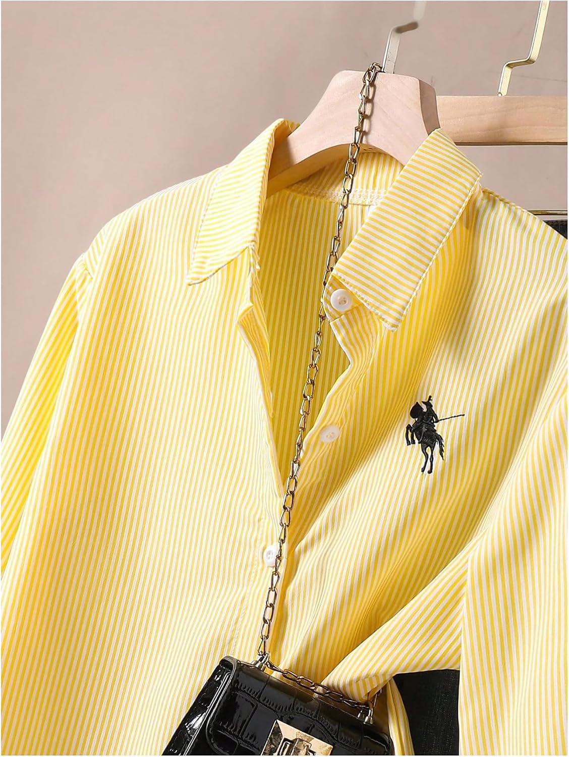 SweatyRocks Girl's Striped Button Down Shirt Cute Embroidered Long Sleeve Collared Preppy Blouse